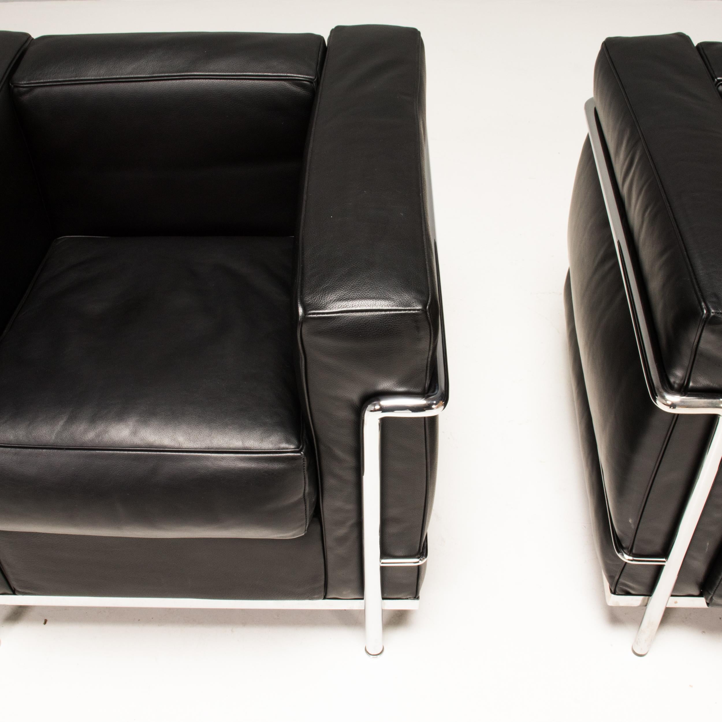 Le Corbusier for Cassina LC2 Black Leather Armchairs, Set of 2 5