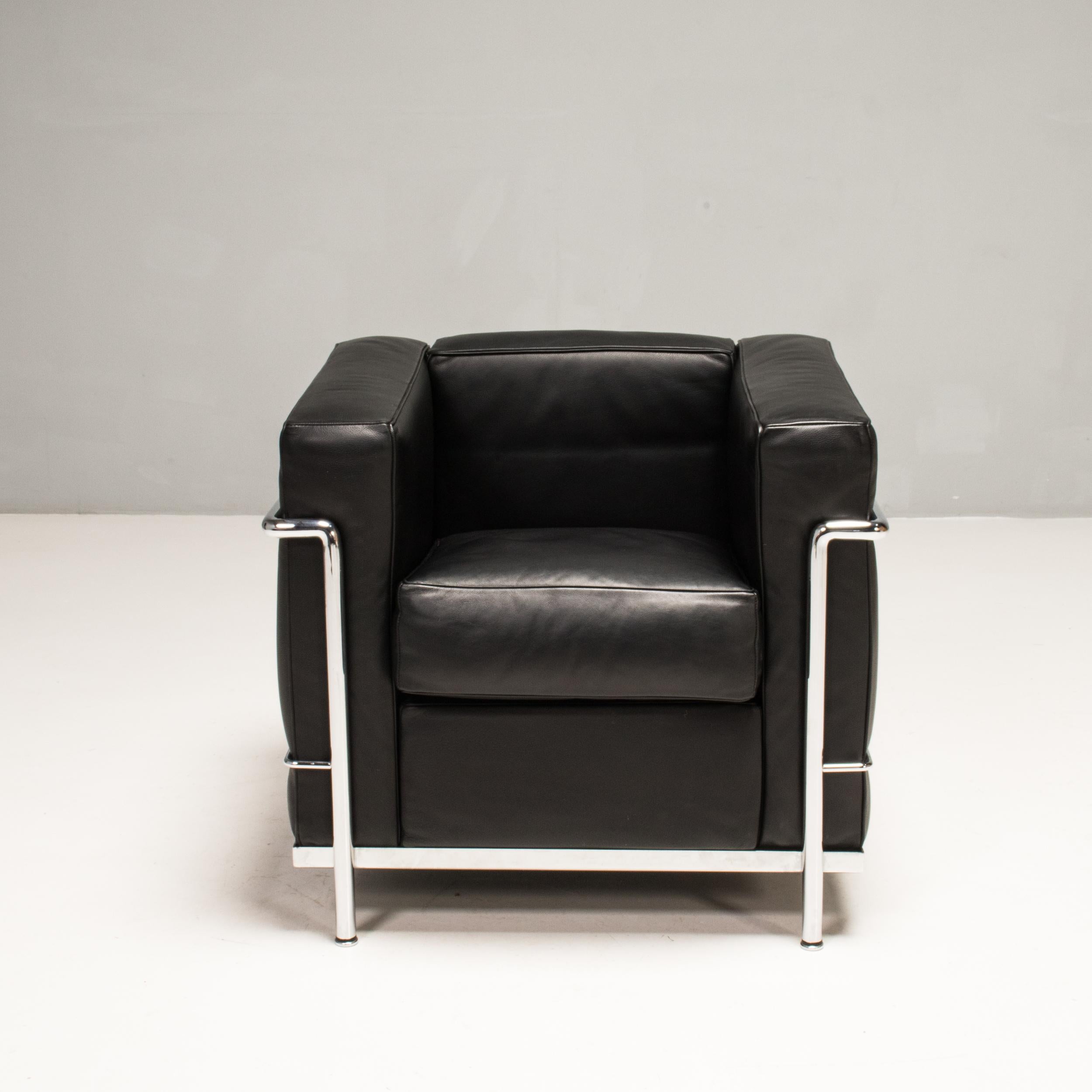 Le Corbusier for Cassina LC2 Black Leather Armchairs, Set of 2 2