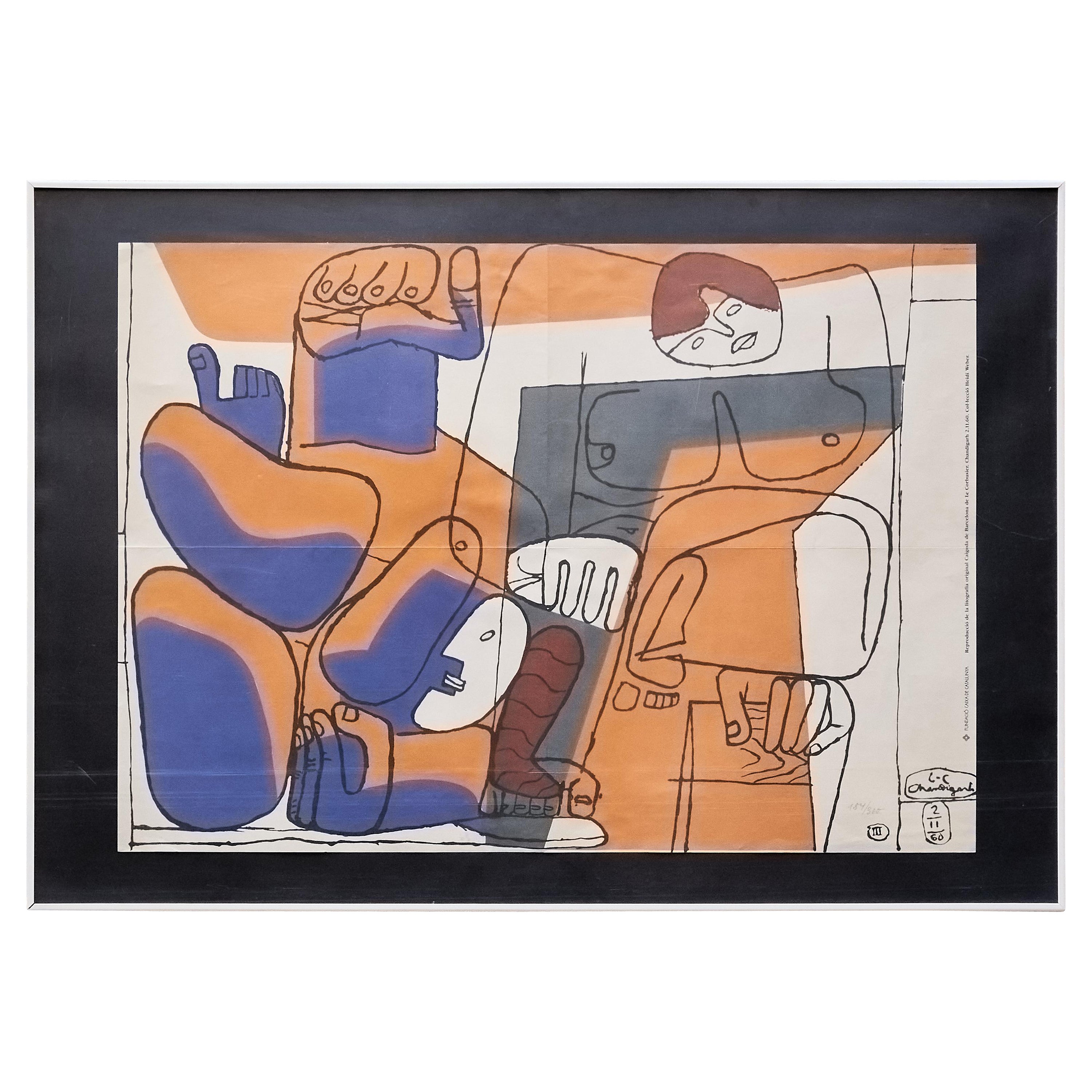 Le Corbusier Framed Lithographie 
La Caiguda De Barcelona
, Circa 1980