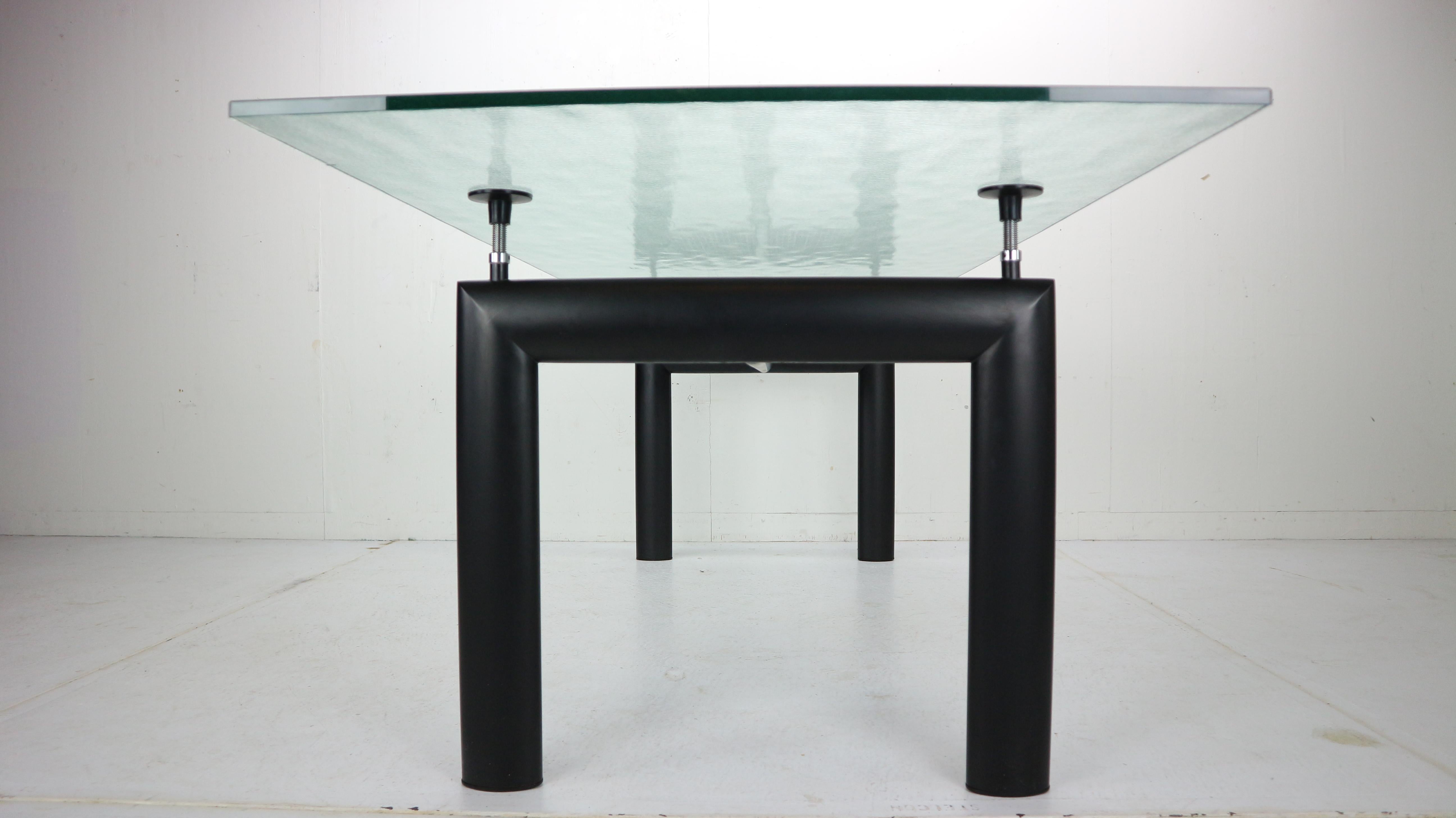 Steel Le Corbusier Glass Dinning Table ‘LC6’ For Cassina, 1970s Italy