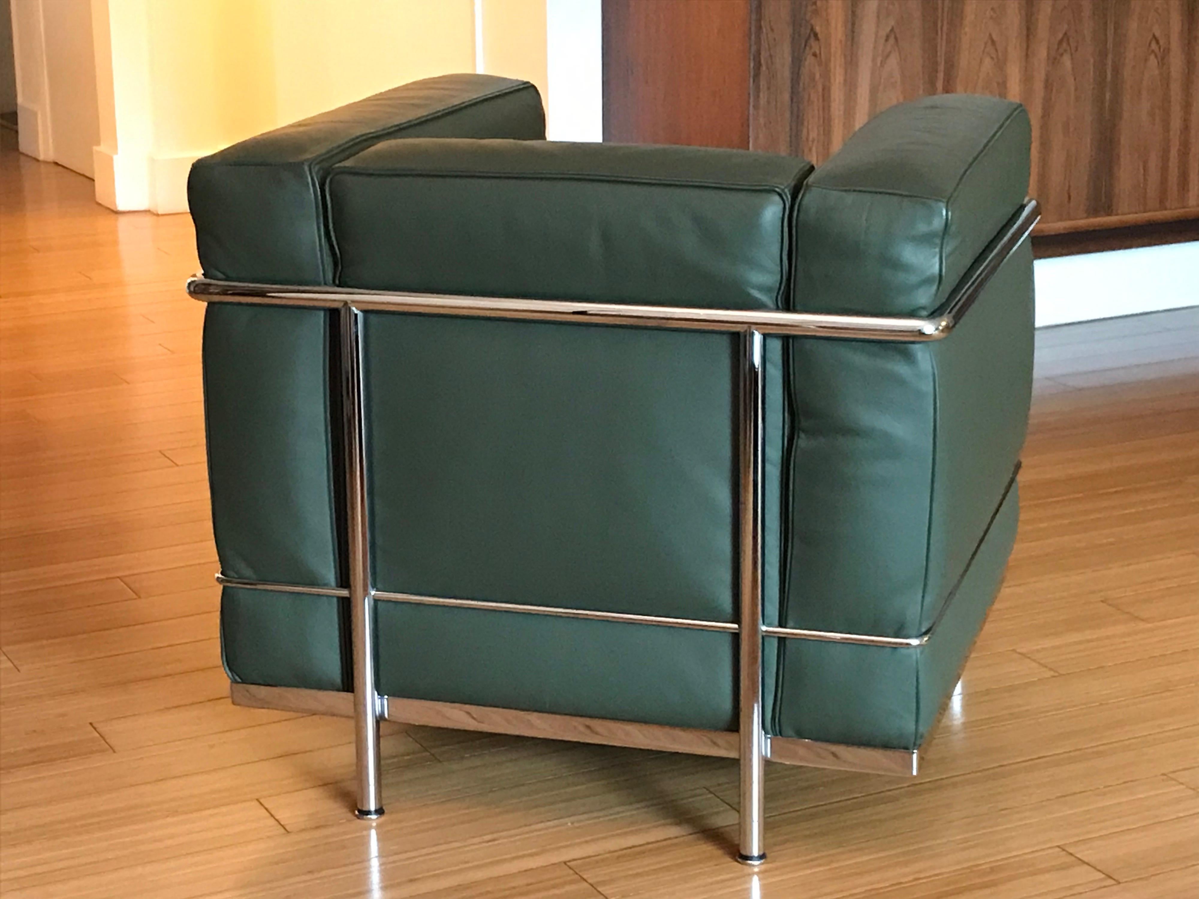 20th Century Le Corbusier 'Grand Confort' Custom Green Leather Chair by Cassina