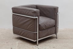 Le Corbusier Gray Leather Cassina Set of Two Lounge Chairs