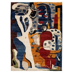 Le Corbusier Inspired Modernist Hand-Knotted Wool Statement Rug — "Les Mains"