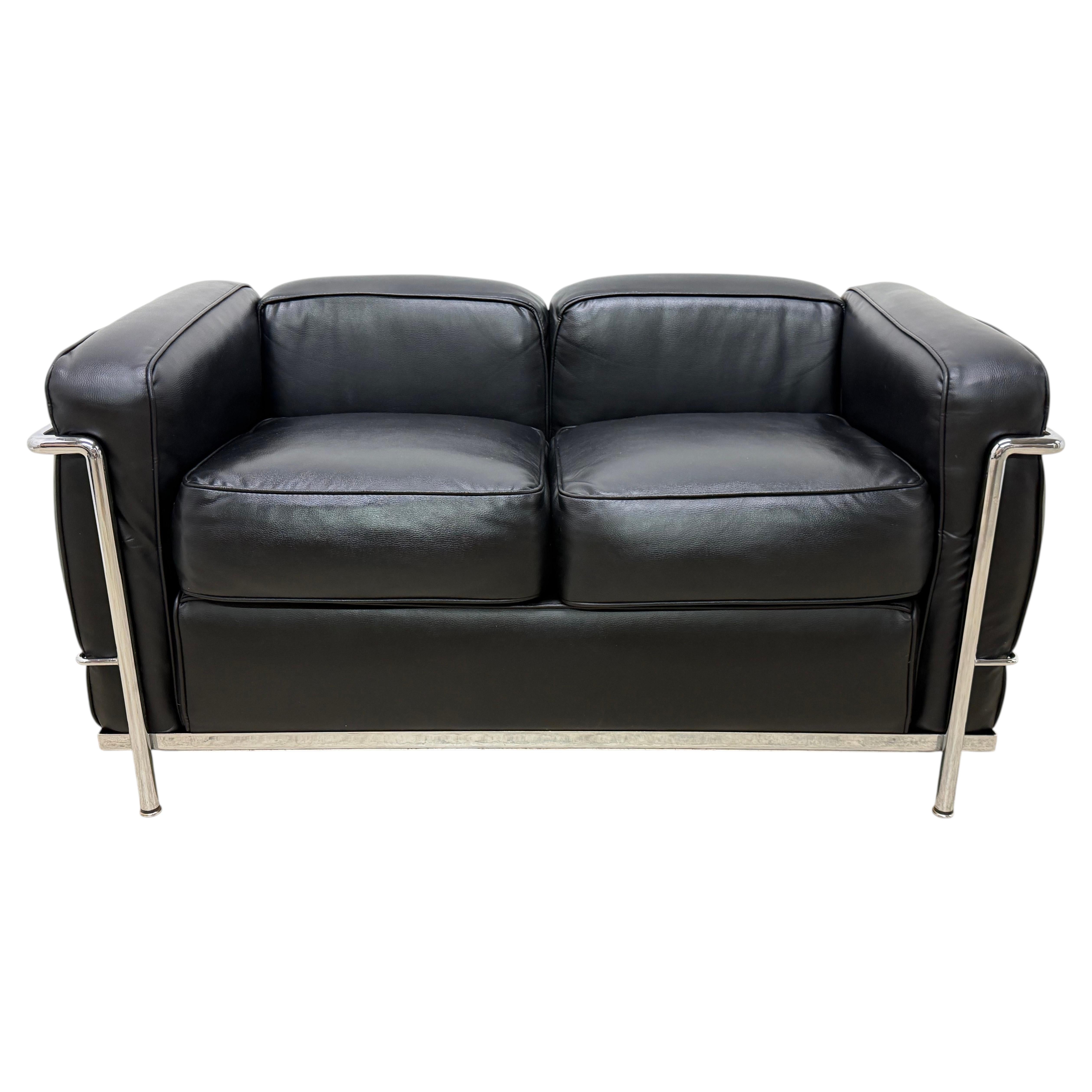 Pre-owned Cassina Le Corbusier, Jeanneret And Perriand Lc2 Divano Two-seat Sofa For  In Black