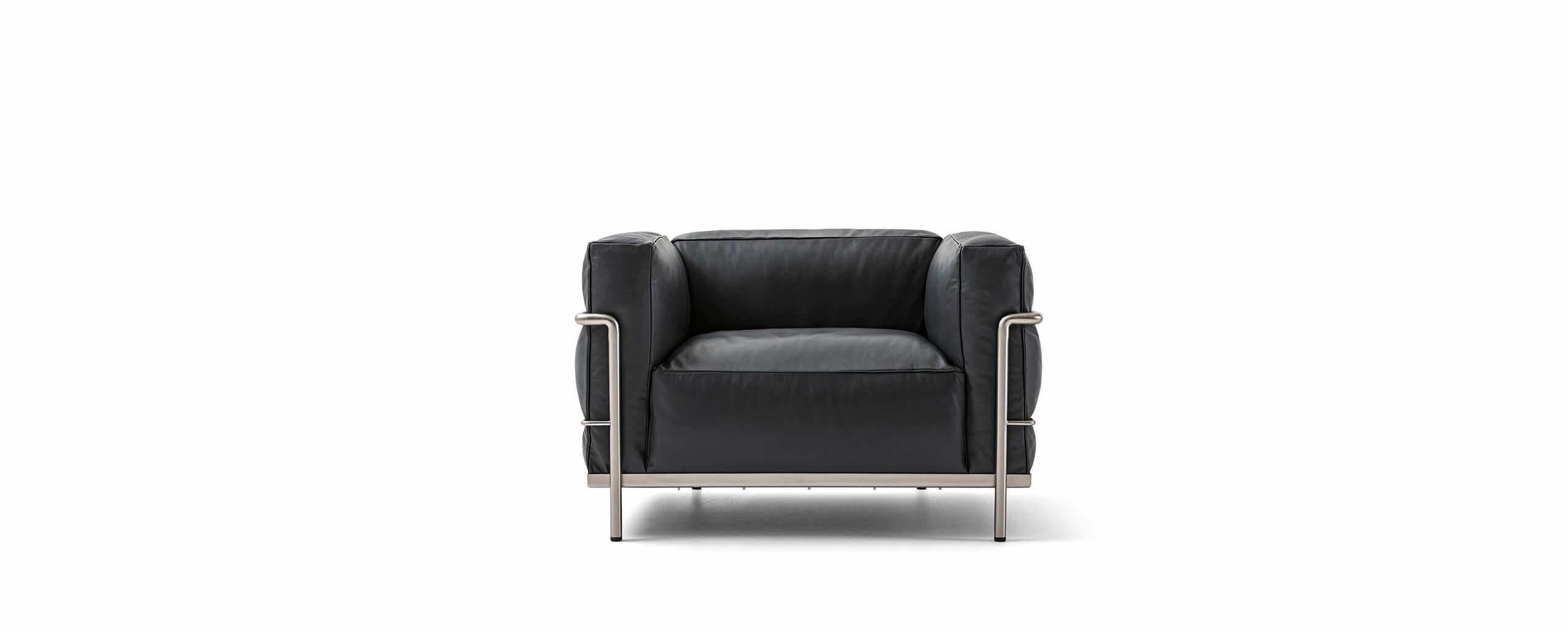 Armchair designed by Le Corbusier, Pierre Jeanneret, Charlotte Perriand in 1928. Relaunched in 2020.
Manufactured by Cassina in Italy.

The LC3 implements the logic of modernity separating the supporting metal frame from its padded elements like the