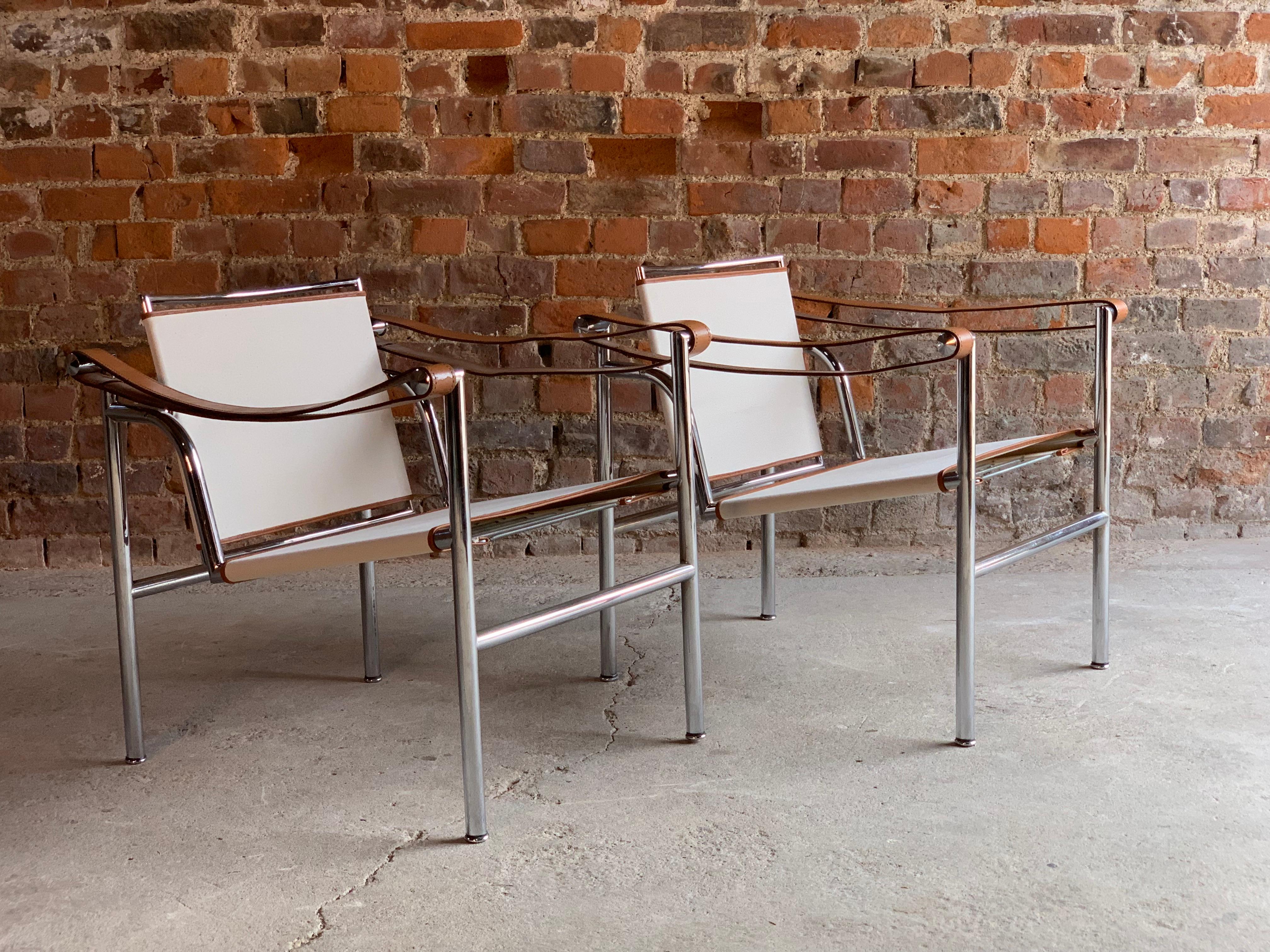 Le Corbusier LC1 Basculant chairs charlotte Perriand and Pierre Jeanneret Cassina, circa 1970

Stunning pair of original LC1 Basculant armchairs by Le Corbusier, Pierre Jeanneret, & Charlotte Perriand Italy, circa 1970, on chrome tubular frames