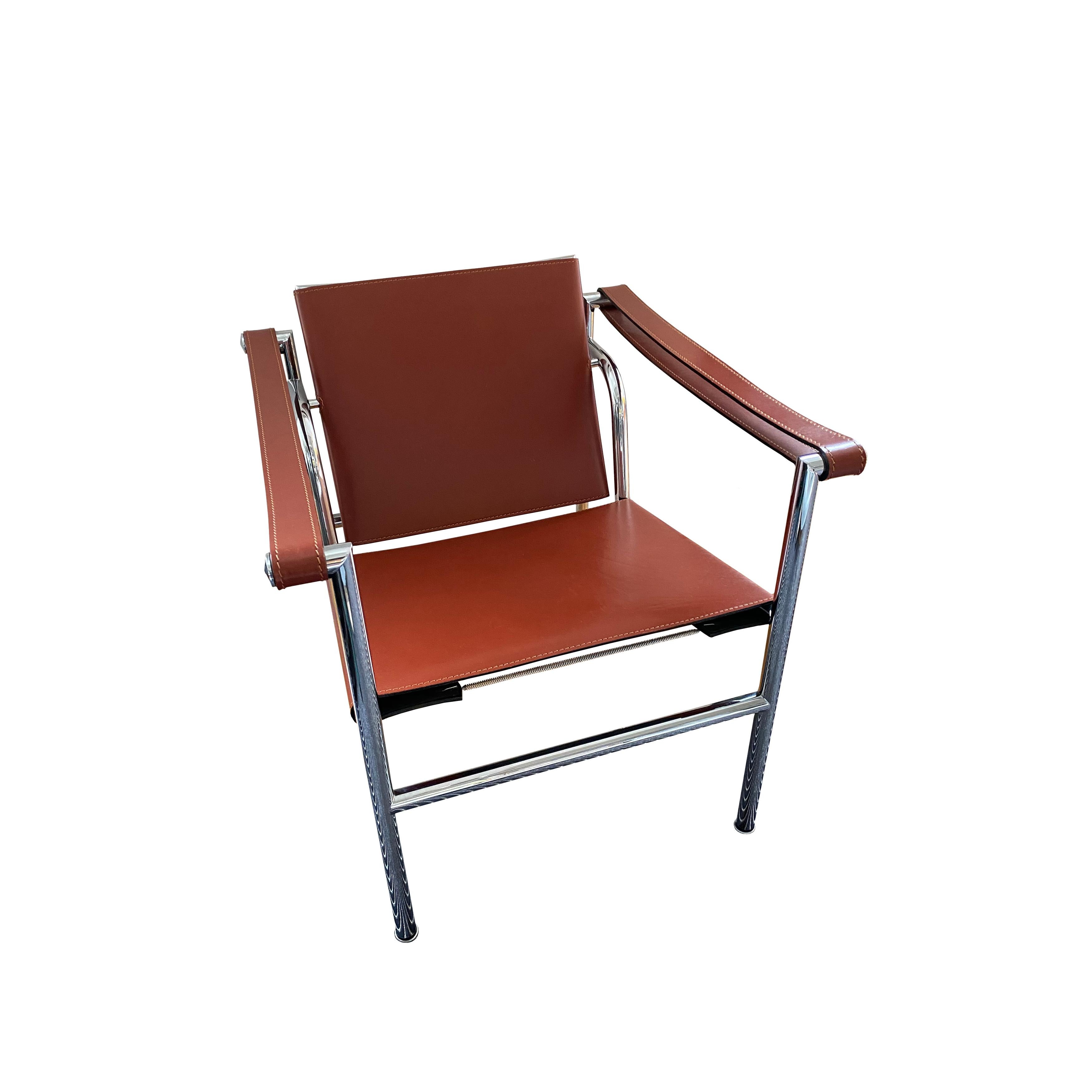 Modern Le Corbusier, LC1 Chair, Leather and Polished Chrome Steel For Sale