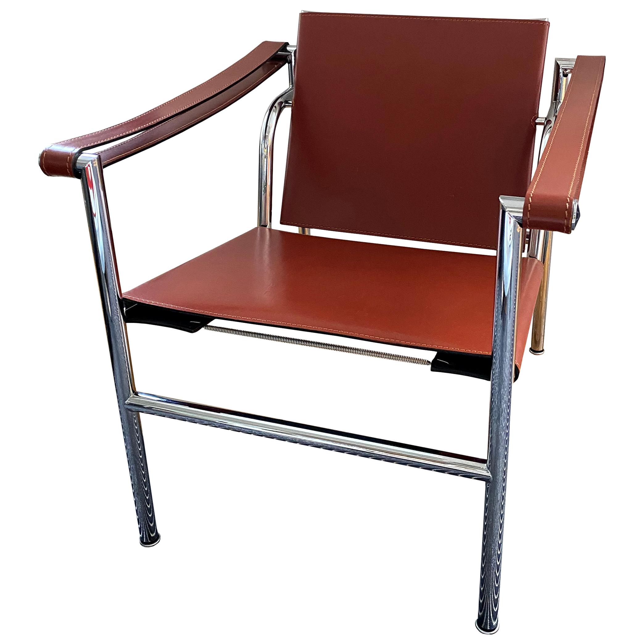 Le Corbusier, LC1 Chair, Leather and Polished Chrome Steel For Sale