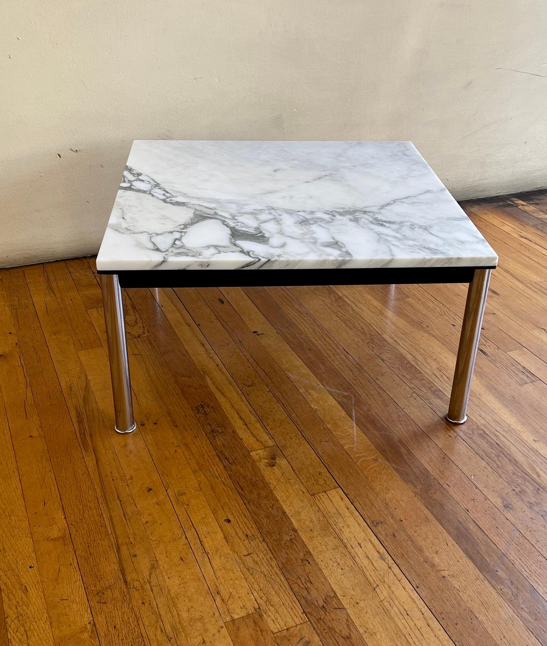 Bauhaus Le Corbusier LC10 Coffee/End Table with Italian Carrera Marble Top