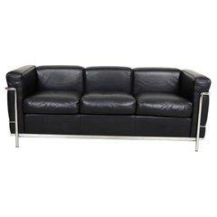 Le Corbusier Lc2/3-Seater Sofa with Black Leather and Steel Frame