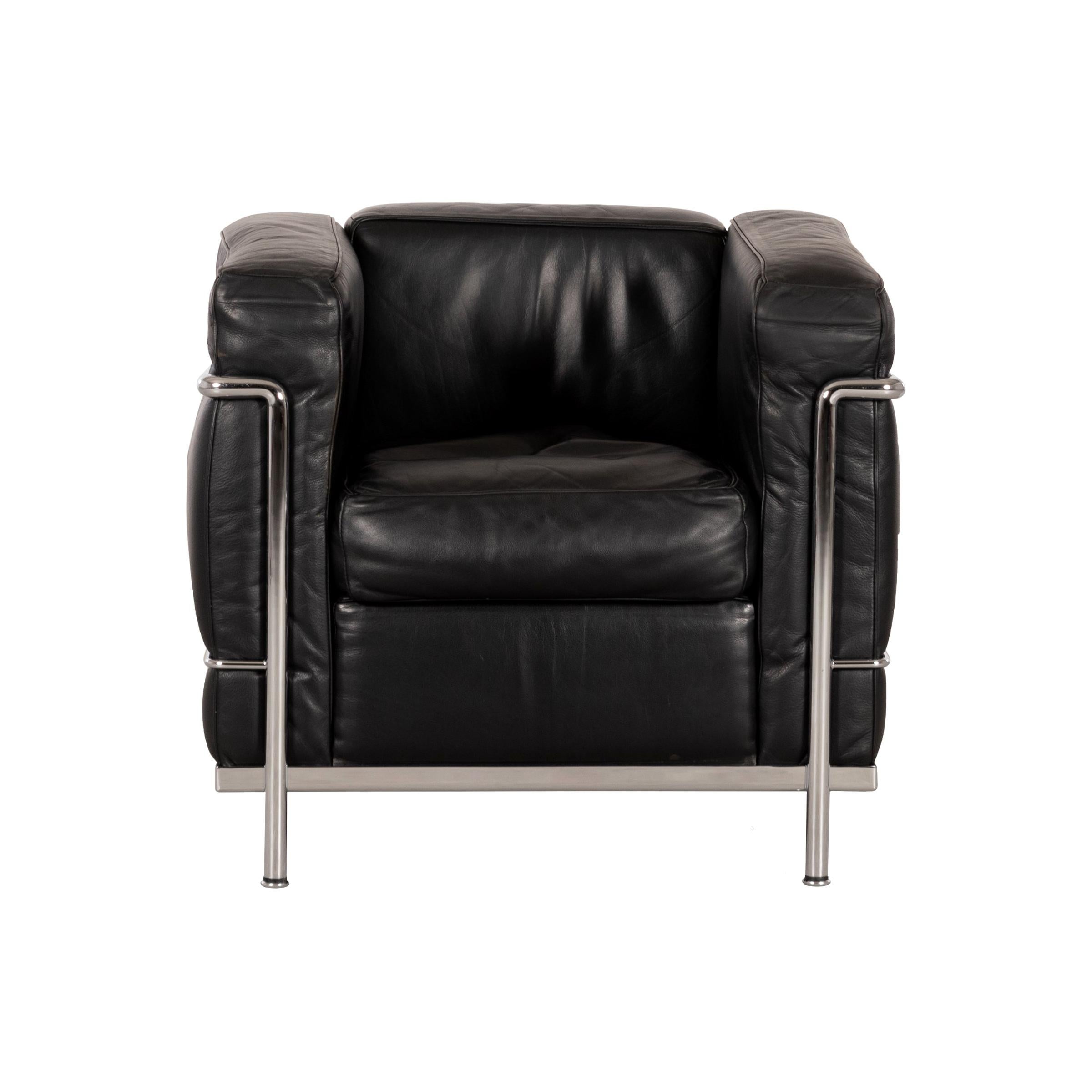 Le Corbusier LC2 Armchair in Black Leather for Cassina, Italy