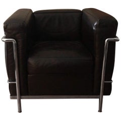 Le Corbusier LC2 Black Leather Lounge Chairs by Cassina