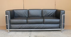 Le Corbusier LC2 Black Leather Three-Seat Sofa for Alivar