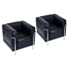 Le Corbusier LC2 Chair by Cassina Made in Italy Chrome and Black Leather