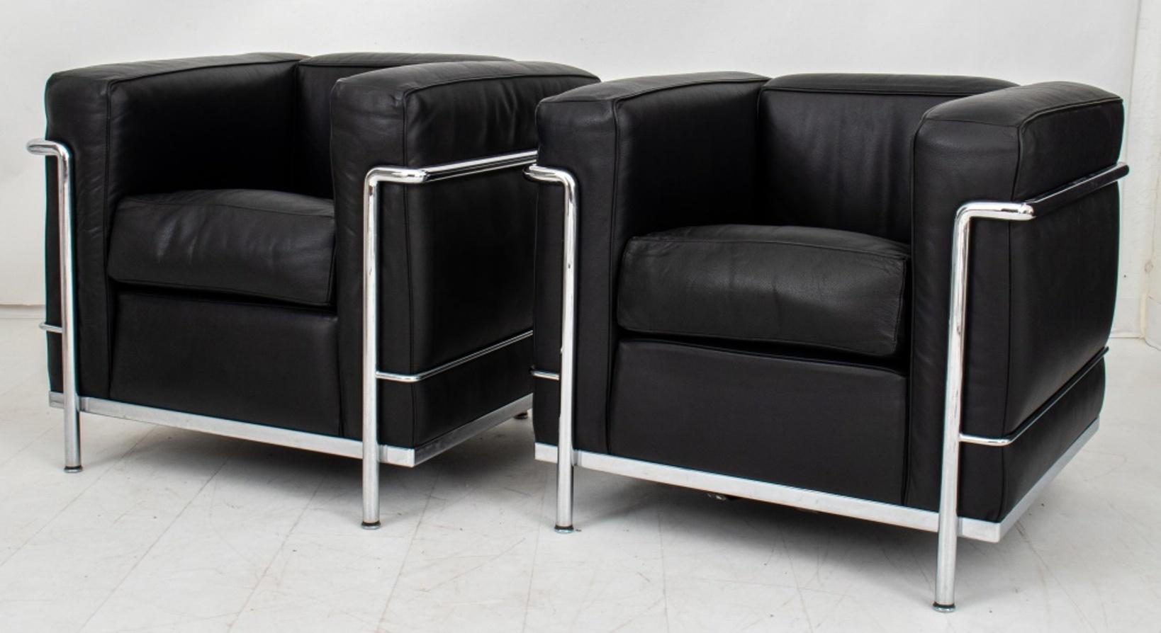 Modern Le Corbusier Lc2 Easy Chairs, Cassina, Pair