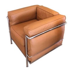 Le Corbusier LC2 Leather Lounge Chair with Chrome Frame