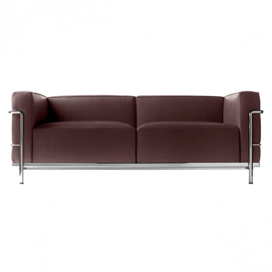 Mid-Century Modern Le Corbusier LC2 Leather Two-Seat Sofa Cassina Espresso & Chrome Modern Loveseat