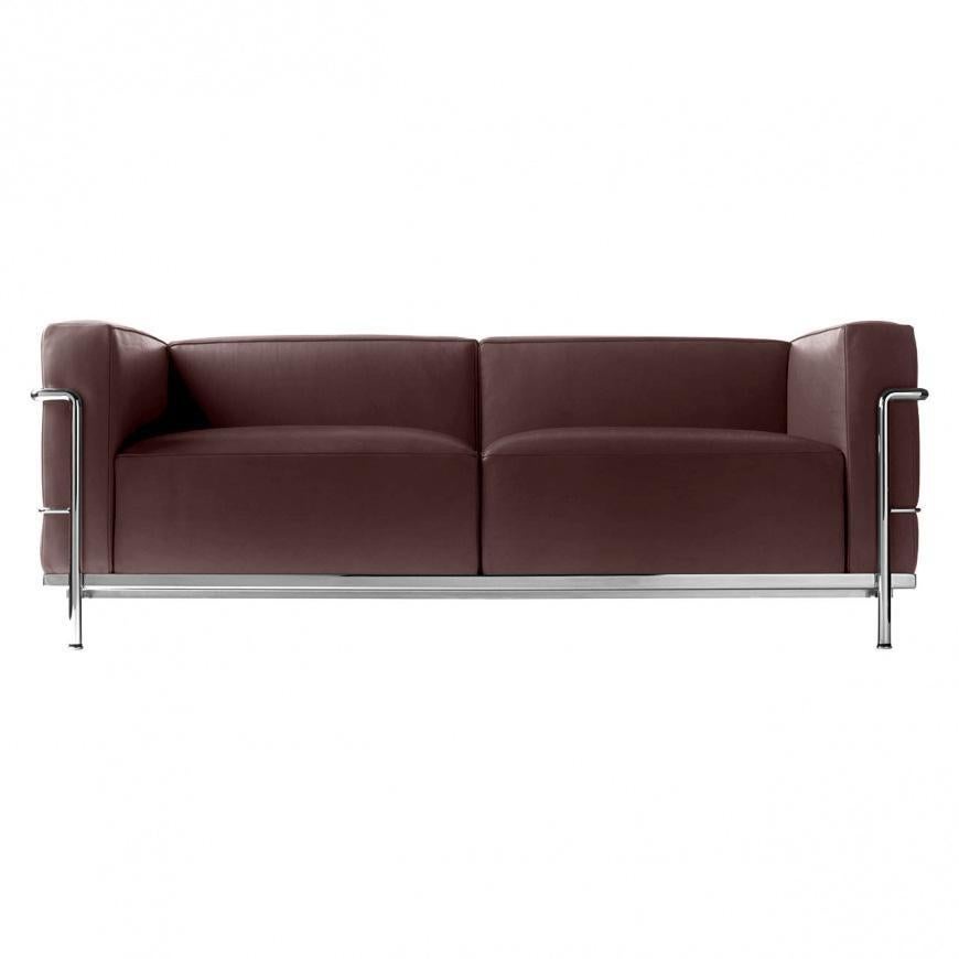 Italian Le Corbusier LC2 Leather Two-Seat Sofa Cassina Espresso & Chrome Modern Loveseat