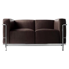 Le Corbusier LC2 Canapé deux places en cuir Cassina Espresso & Chrome Loveseat moderne