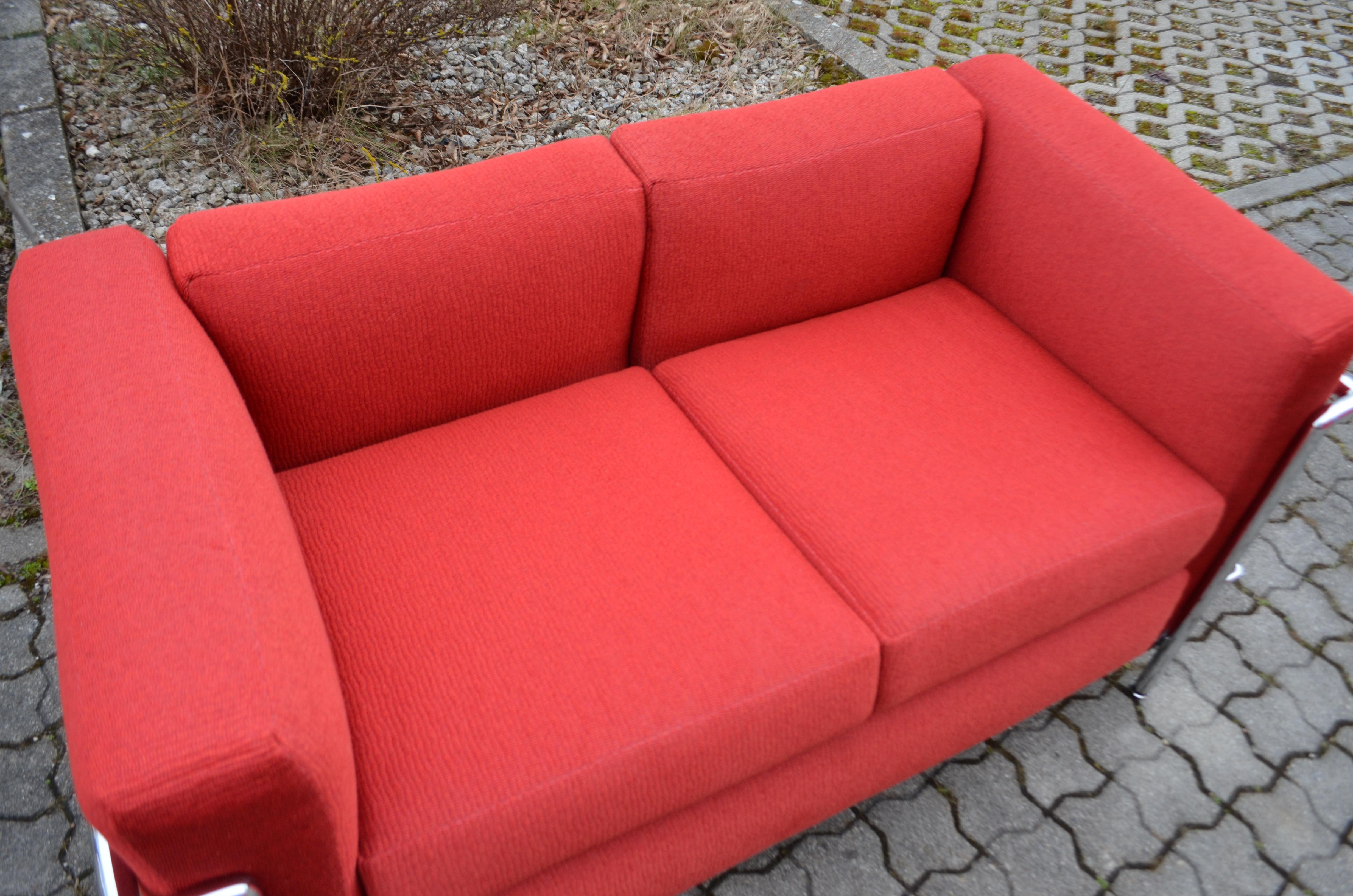 Italian Le Corbusier LC2 Red Sofa by Cassina