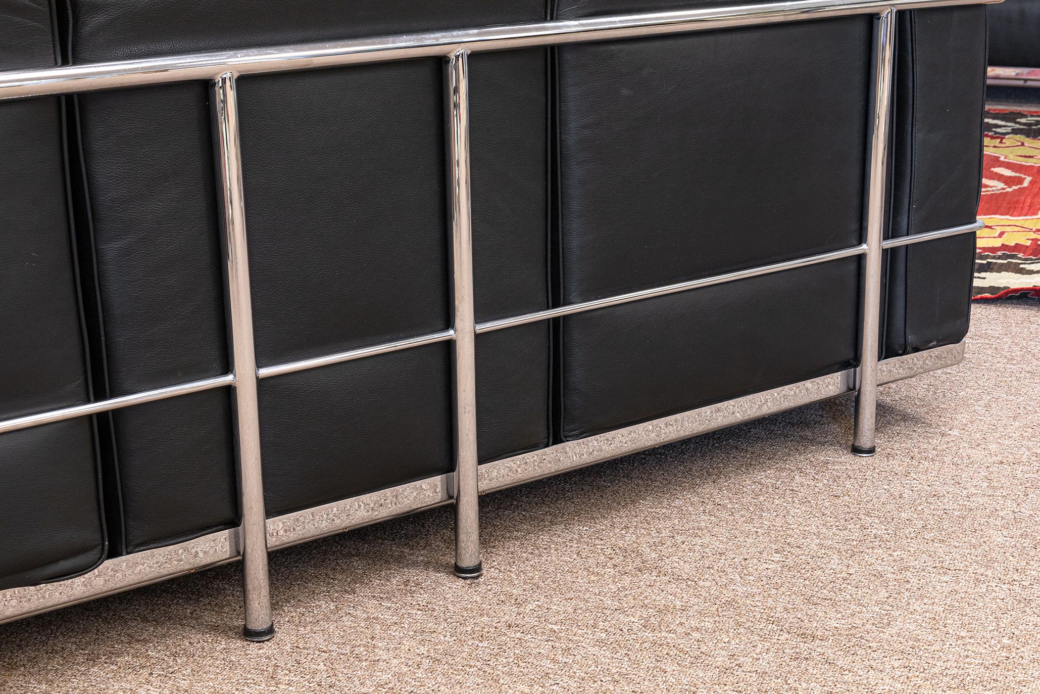 Le Corbusier LC2 Style Chrome and Black Leather Mid Century Modern Sofa 7