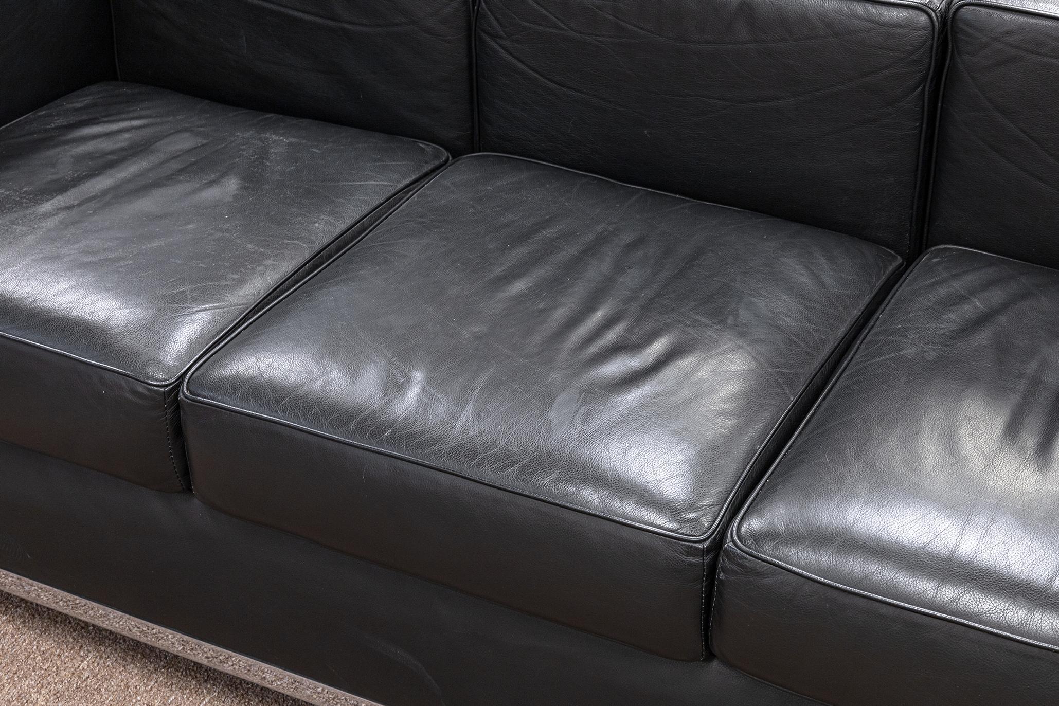 Le Corbusier LC2 Style Chrome and Black Leather Mid Century Modern Sofa 4