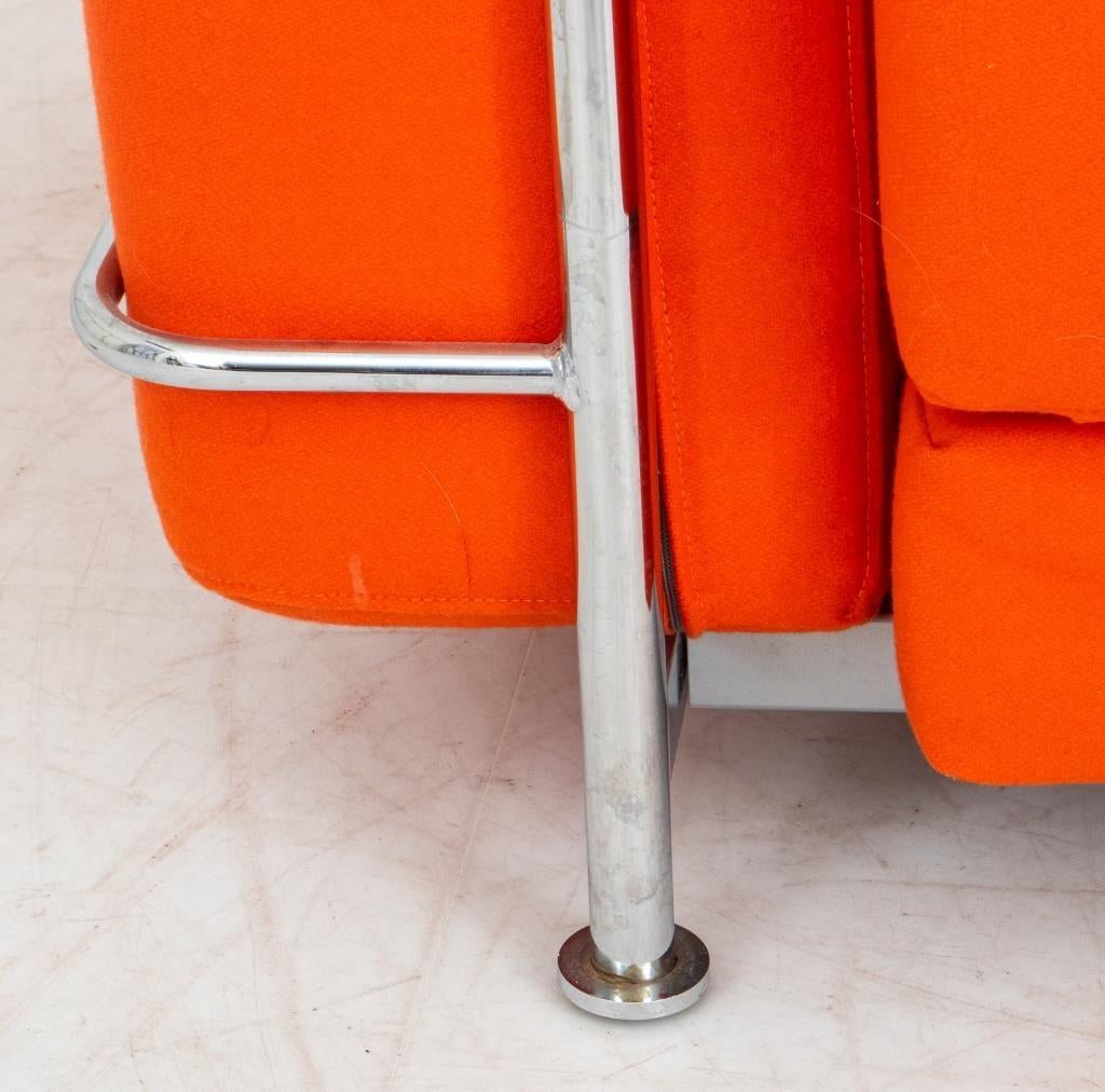 Fabric Le Corbusier LC2 Style Orange Upholstered Chair For Sale
