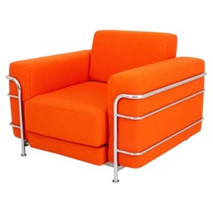 Chaise tapissée orange de style LC2 Le Corbusier