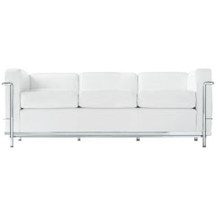Vintage Le Corbusier LC2 Three-Seat Sofa in Ivory Leather, Chrome, Cassina, Minimalism