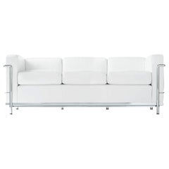 Le Corbusier LC2 Three-Seat Sofa in Ivory Leather, Chrome, Cassina, Minimalism