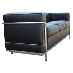 Le Corbusier LC2 Three-Seat Black Sofa Cassina