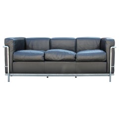 Le Corbusier LC2 Three-Seat Black Sofa Cassina