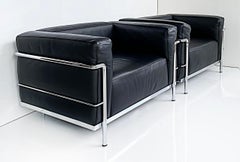 Le Corbusier LC3 Cassina Leather & Stainless Club Chairs, Italy c.2010