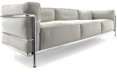 Le Corbusier LC3 Grand Confort 3-Seat Sofa, White Leather, Down, Cassina, Italy