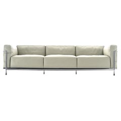 Le Corbusier LC3 Grand Confort 3-Seat Sofa, White Leather, Down, Cassina, Italy