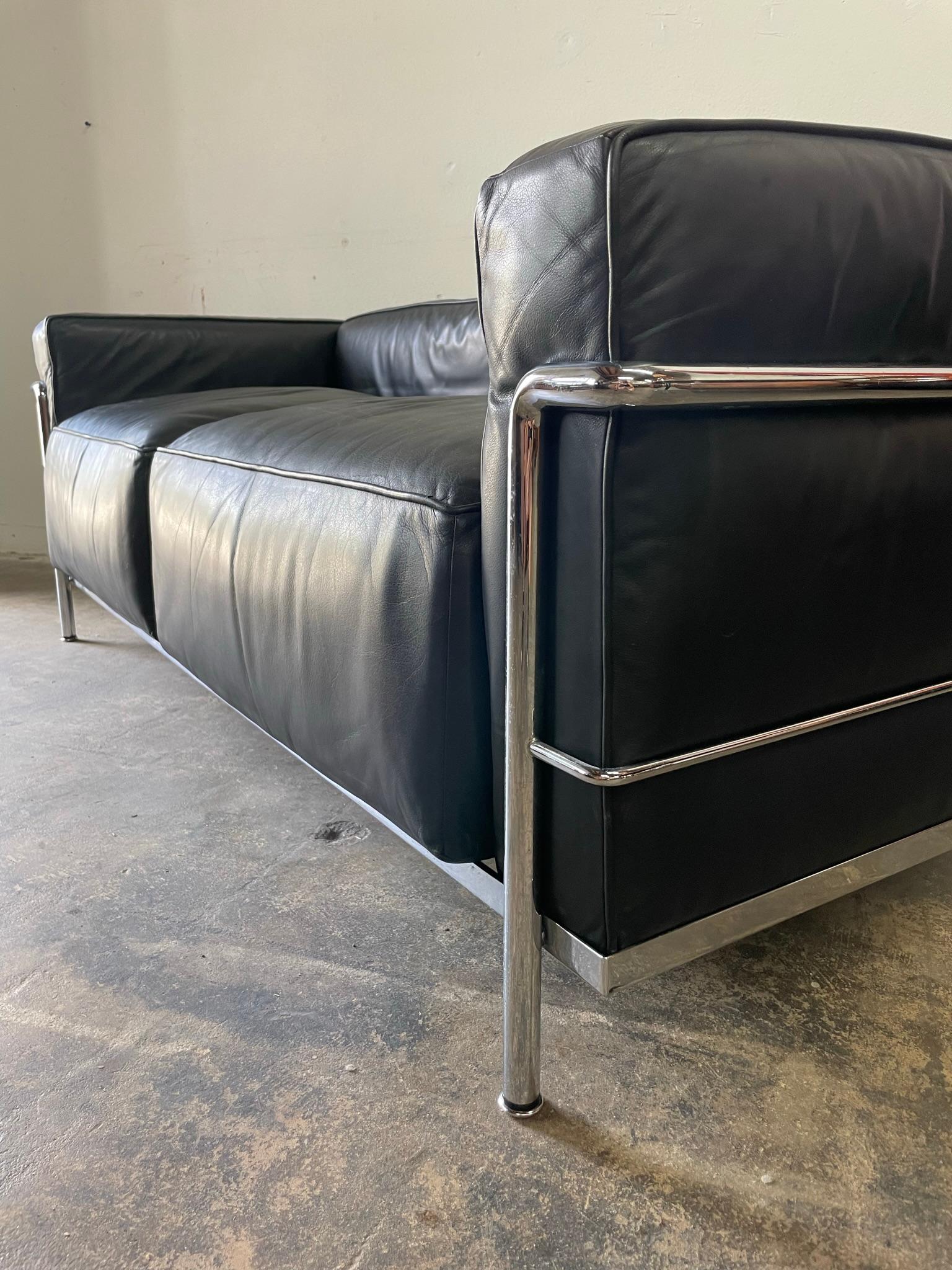 Bauhaus Le Corbusier LC3 Leather and Chrome Sofa For Sale