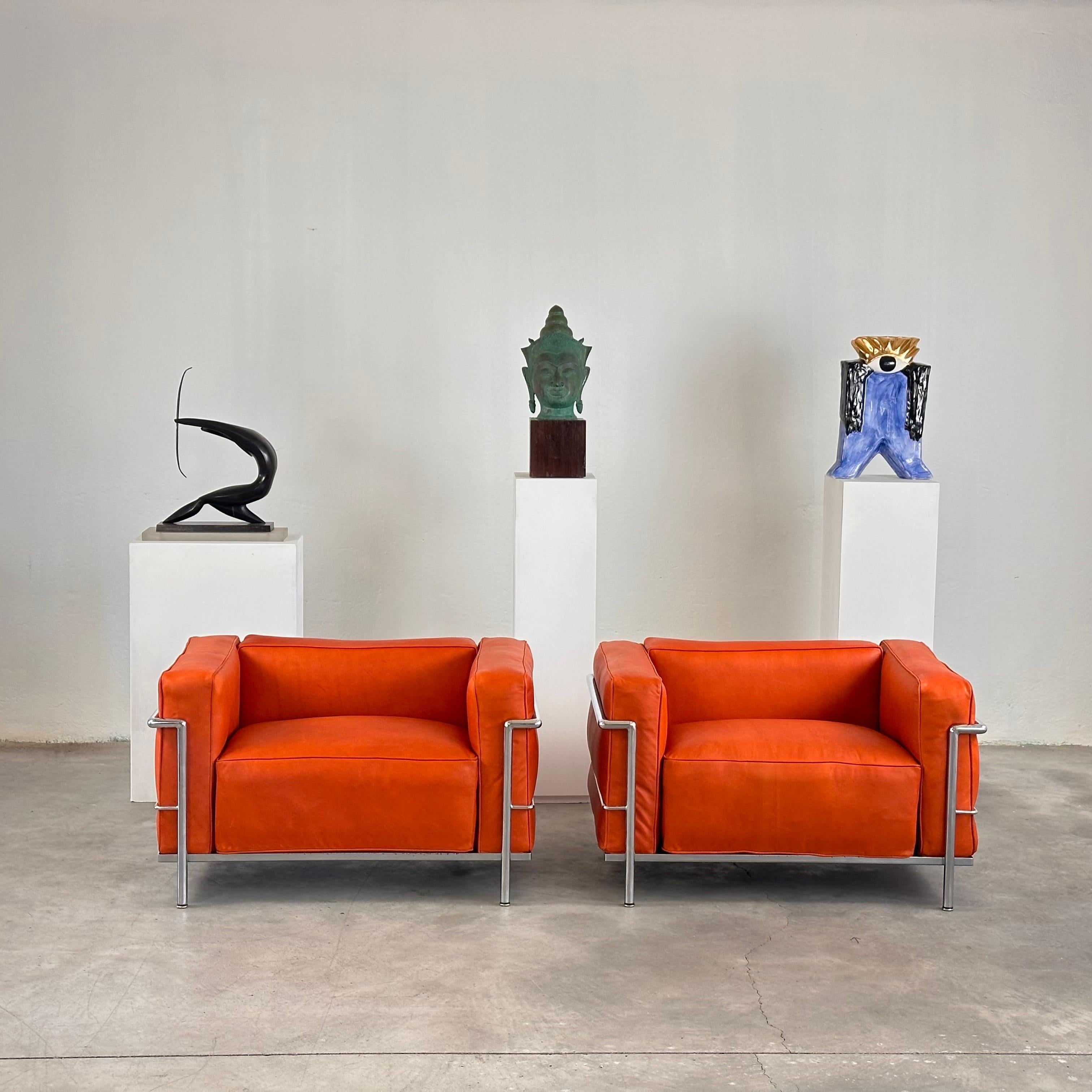 Mid-Century Modern Le Corbusier LC3 Lounge Chair for Cassina, Cognac-Orange Premium Leather, 1970s