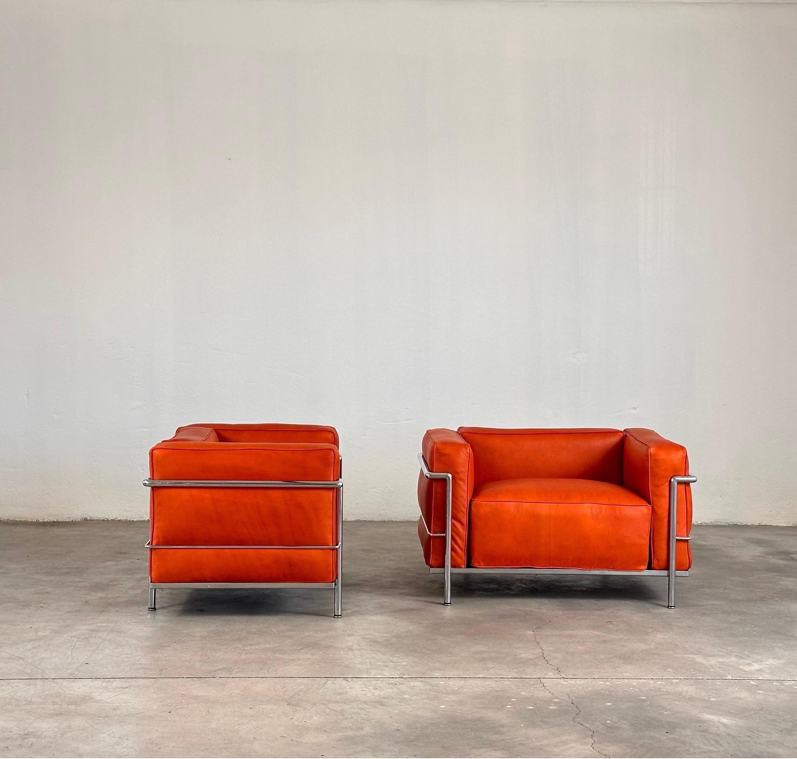 Italian Le Corbusier LC3 Lounge Chair for Cassina, Cognac-Orange Premium Leather, 1970s
