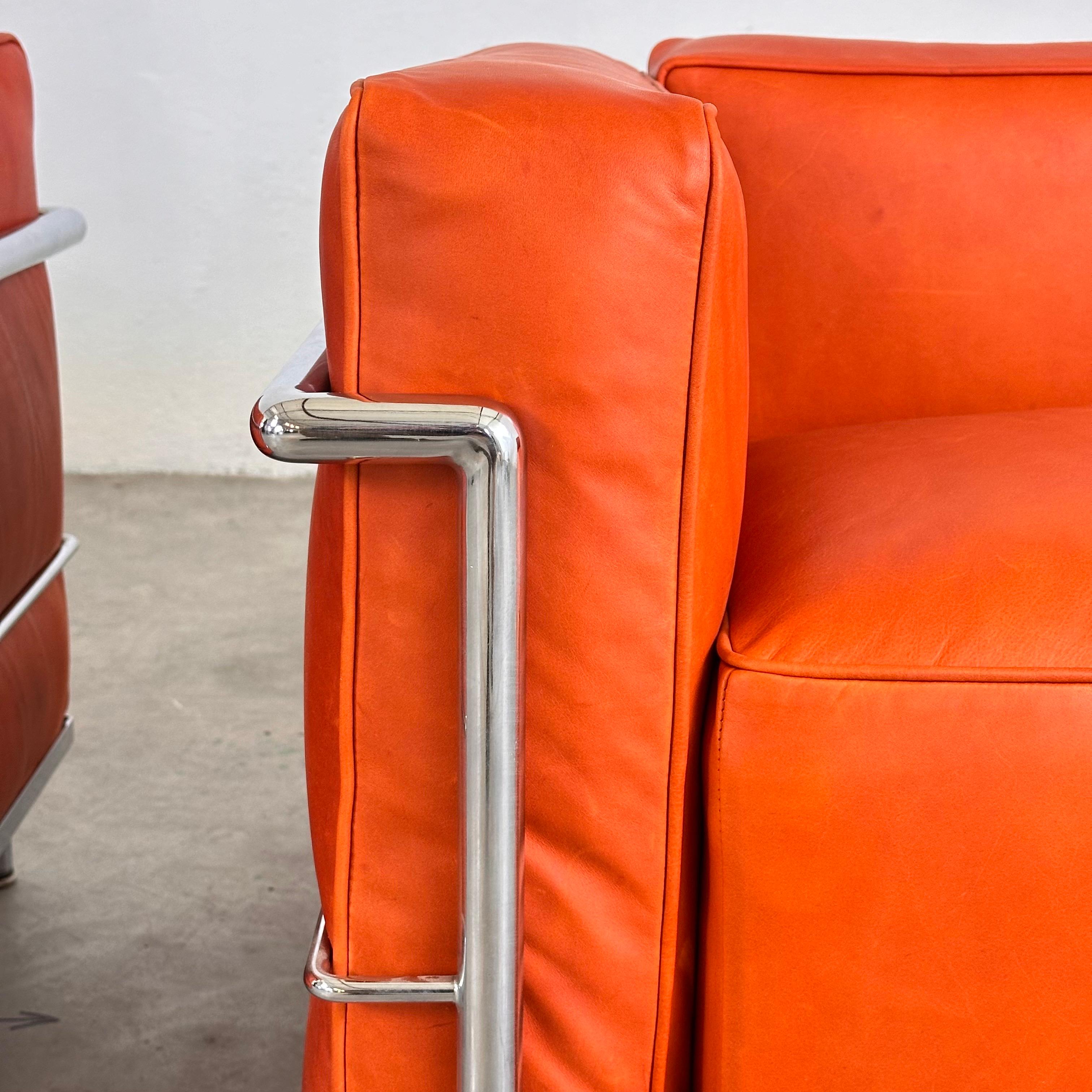 Stainless Steel Le Corbusier LC3 Lounge Chair for Cassina, Cognac-Orange Premium Leather, 1970s