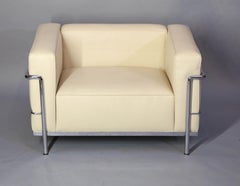 Le Corbusier LC3 "Petit Modele Arm Chair" in Faux White Leather by Cassina