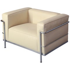 Le Corbusier LC3 "Petit Modele Arm Chair" in Faux White Leather by Cassina