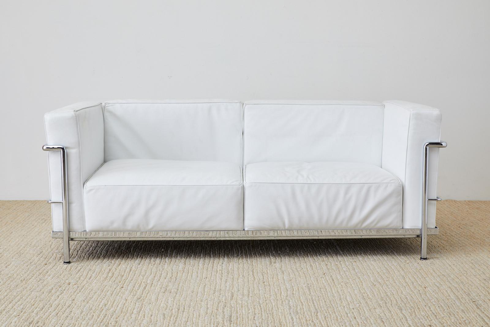 Mid-Century Modern Le Corbusier LC3 Style Two-Seat Sofa Made For Mobelaris