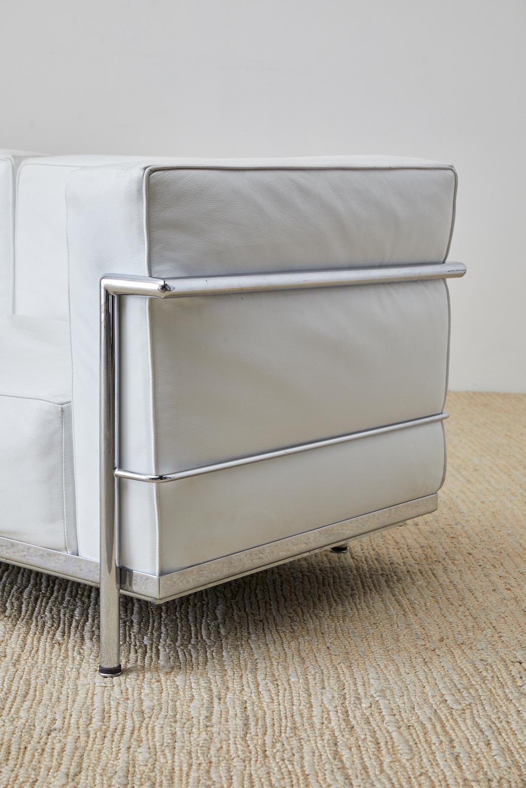 Le Corbusier LC3 Style White Leather and Chrome Sofa 2
