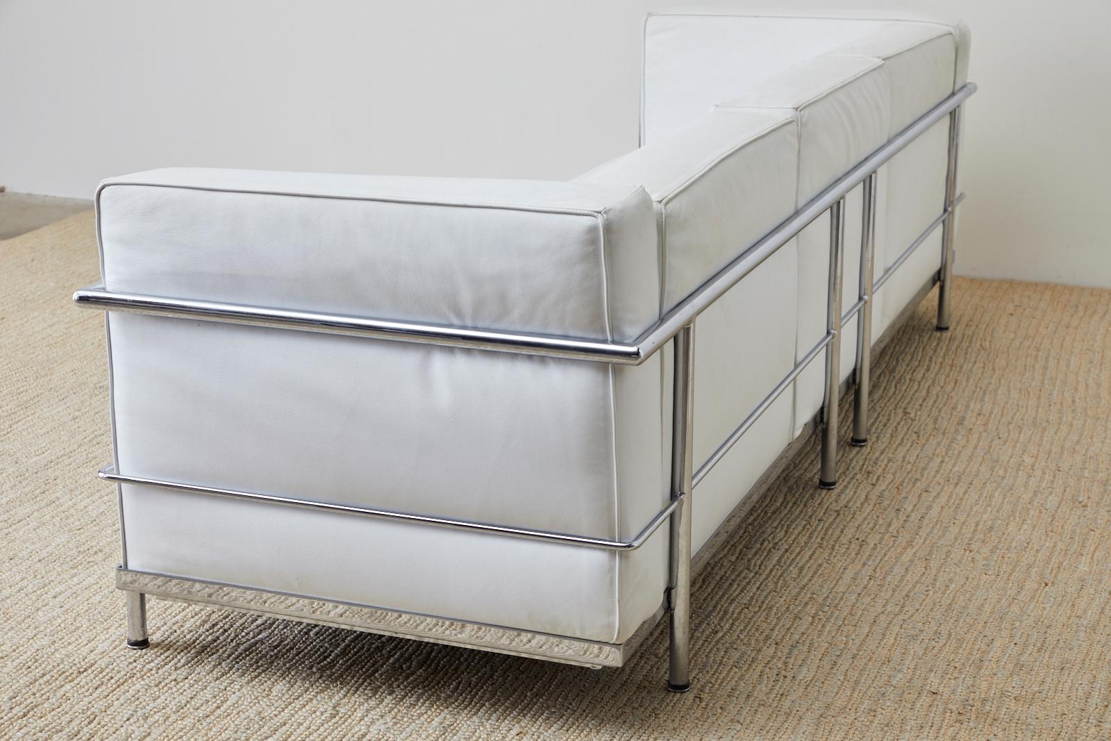 Le Corbusier LC3 Style White Leather and Chrome Sofa 7
