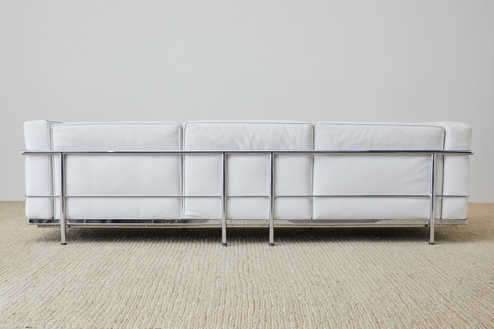 Le Corbusier LC3 Style White Leather and Chrome Sofa 11
