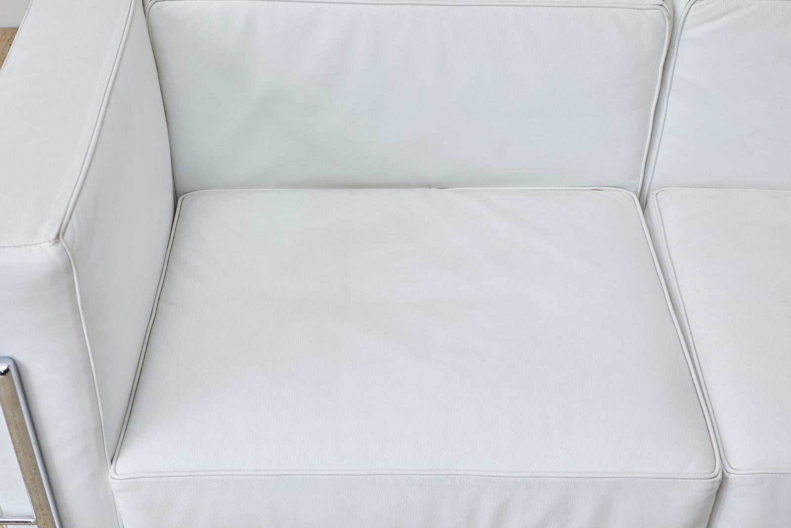 American Le Corbusier LC3 Style White Leather and Chrome Sofa