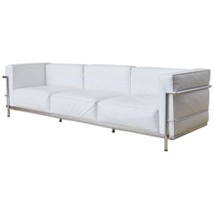 Sofa aus weißem Leder und Chrom im LC3-Stil von Le Corbusier