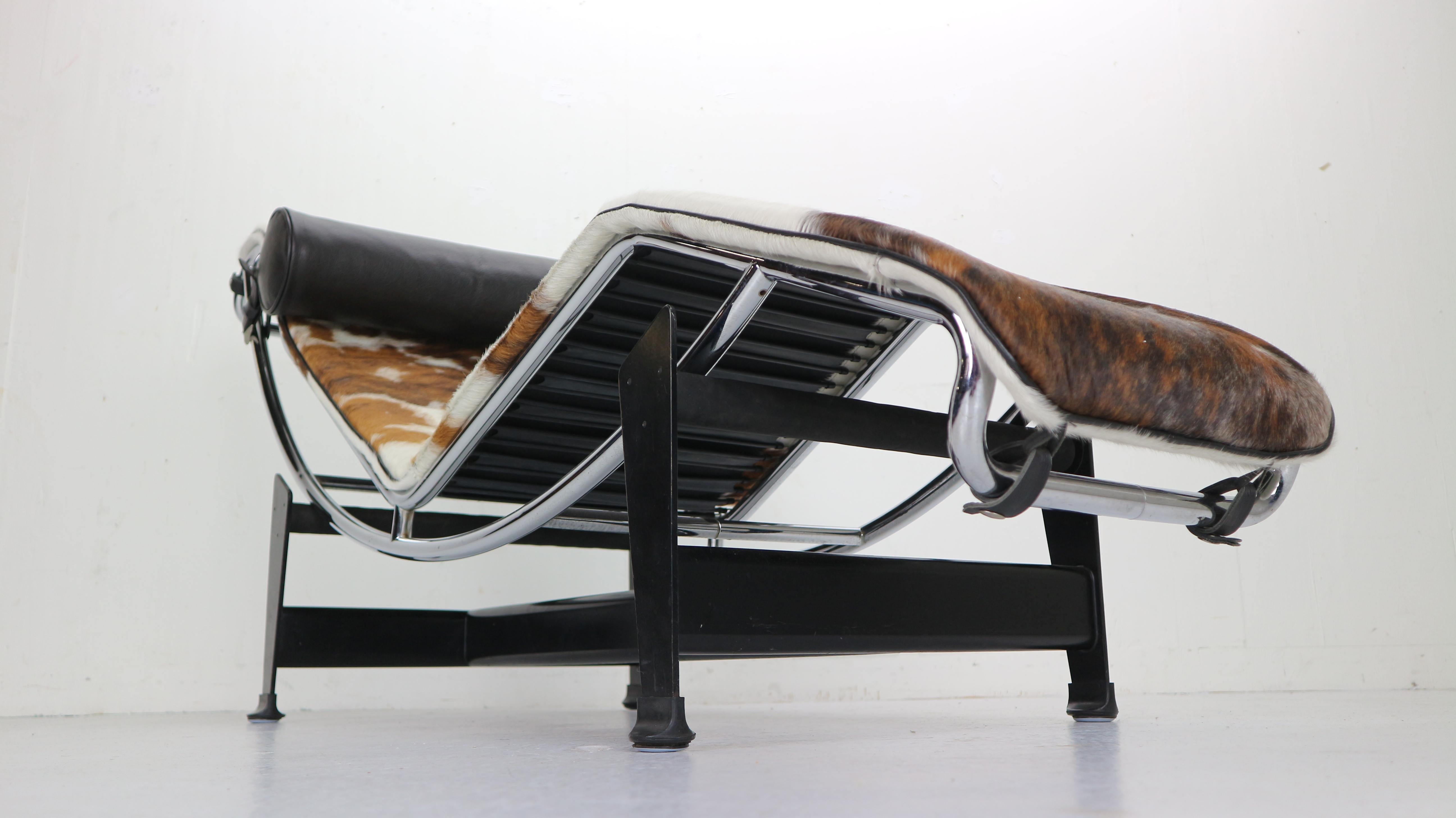 Le Corbusier LC4-4108 Pony Leather & Steel Chaise Lounge Chair by Cassina, 1970s 2