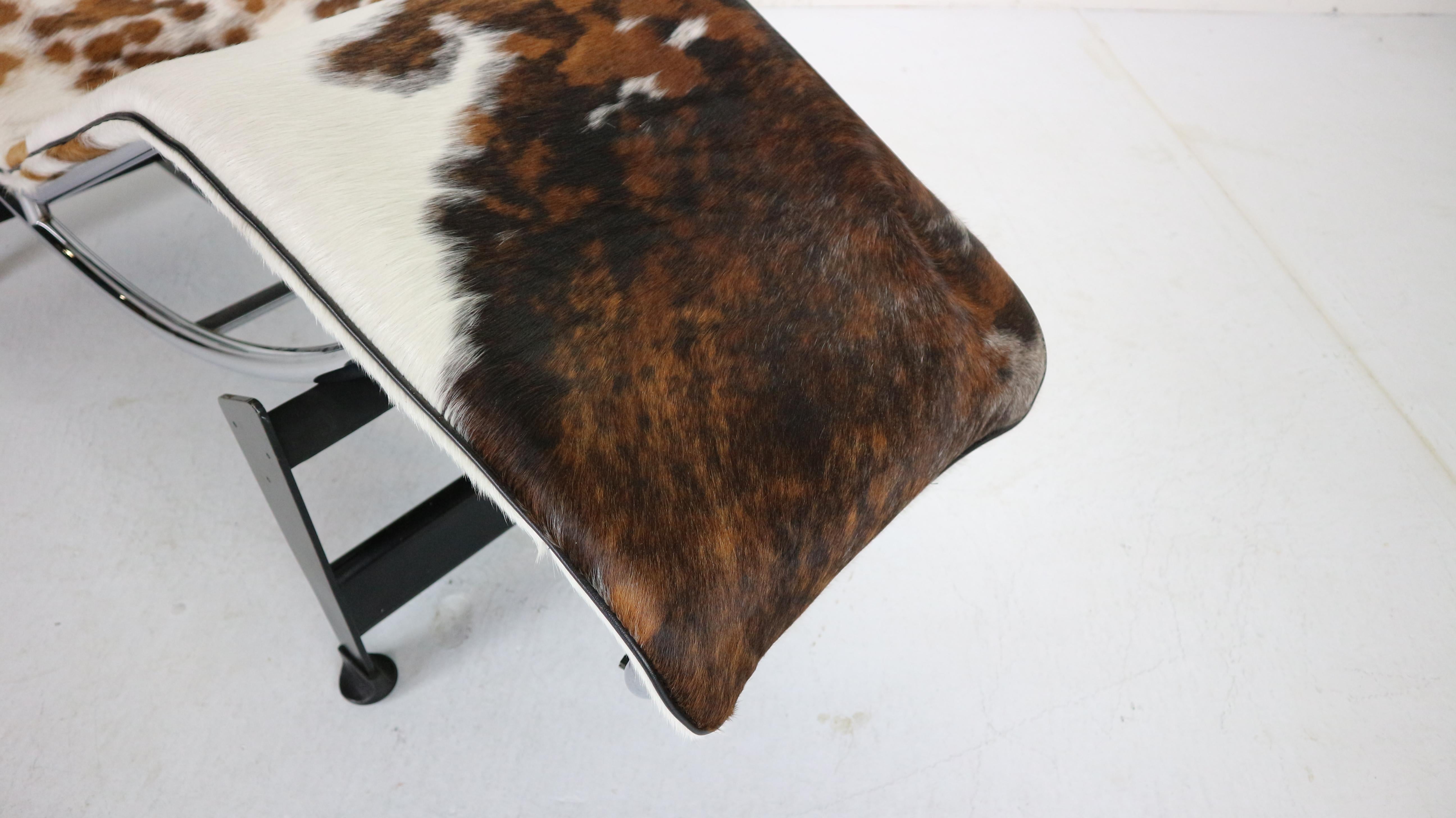 Le Corbusier LC4-4108 Pony Leather & Steel Chaise Lounge Chair by Cassina, 1970s 4