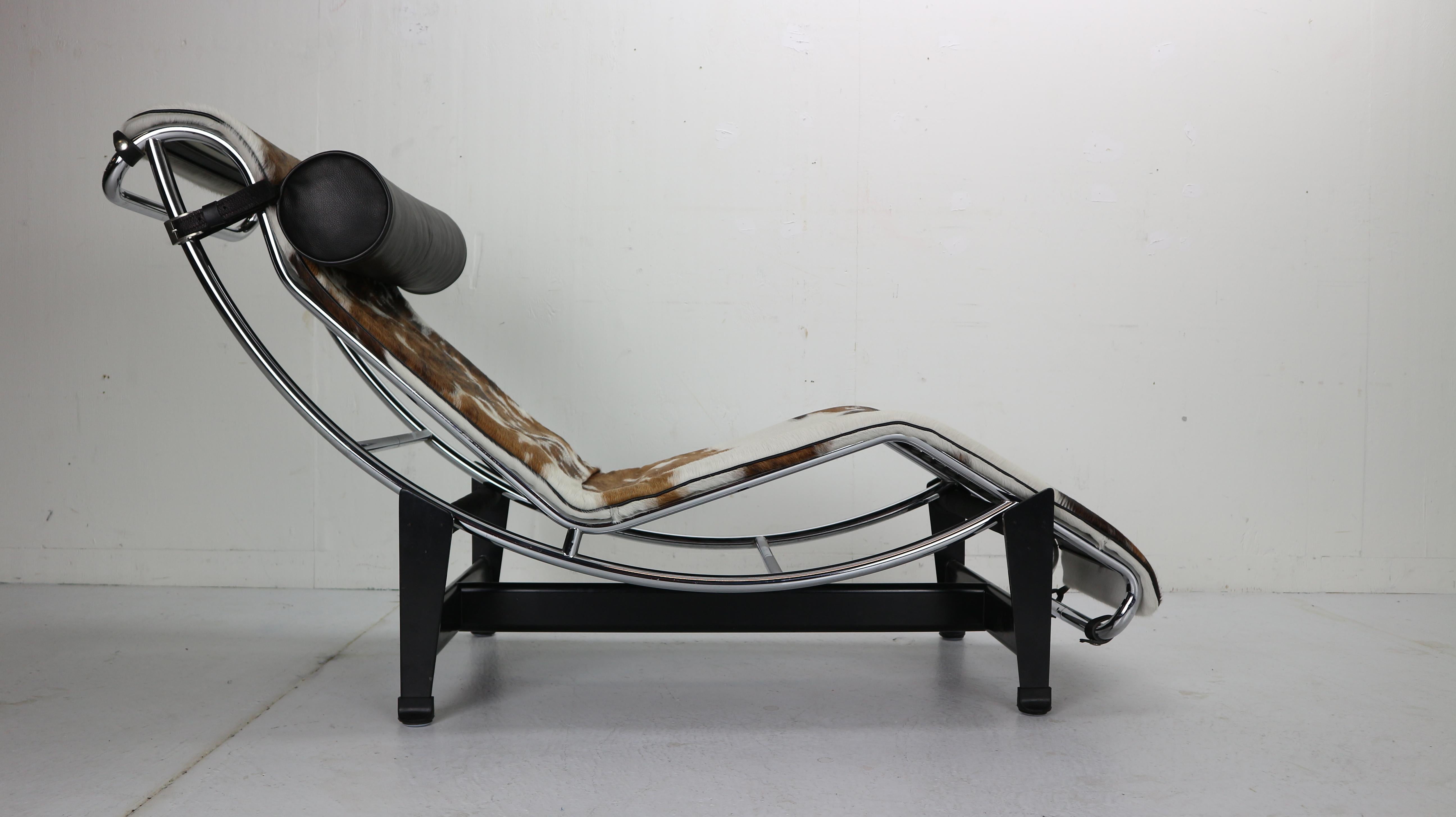 Mid-Century Modern Le Corbusier LC4-4108 Pony Leather & Steel Chaise Lounge Chair by Cassina, 1970s